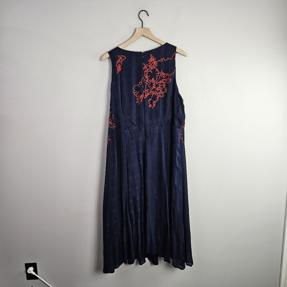 Anthropologie Tanzine Midi Dress Sleeveless Embroidered Floral Boho Navy Red 18W - Picture 14 of 14